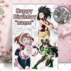 Ochaco Geburtstagskarte - My Hero Academia Geburtstagskarte - Personalisierte Karte - Momo Yaoyorozu Geburtstagskarte - Froppy Geburtstagskarte