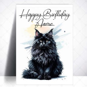 Black Maine Coon Happy Birthday Card-Cat Birthday Card-Maine Coon Card-Maine Coon Gifts-Cat Lover-Personalised Maine Coon Card-Cat Owner