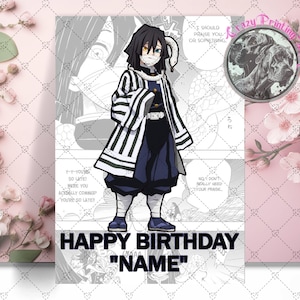 Carte d'anniversaire Obanai Iguoro - carte d'anniversaire tueur de démons - carte personnalisée - Kimetsu no Yaiba - cadeaux Obanai - carte d'anniversaire anime - manga