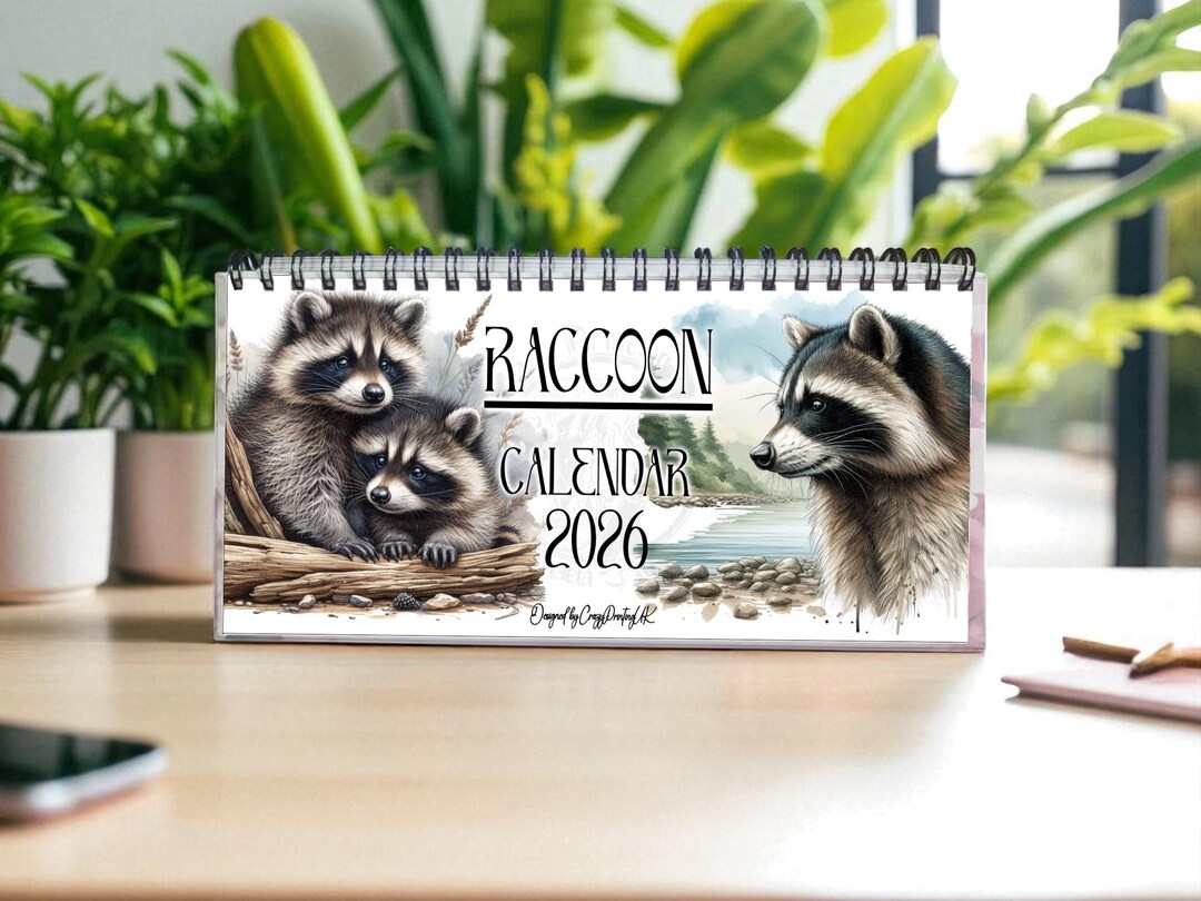 Raccoon Desk Calendar 2026desk Calendarracoon Calendarmammalracoon