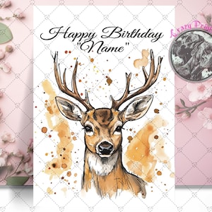 Aquarell Hirsch Alles Gute zum Geburtstagkarte - Geschenk für Hirschliebhaber - Der Hirschliebhaber - Personalisierte Geburtstagskarte - Hirschliebhaber Geschenke - Hirsch Geschenke