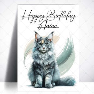 Gray Maine Coon Happy Birthday Card-Cat Birthday Card-Maine Coon Card-Maine Coon Gifts-Cat Lover-Personalised Maine Coon Card
