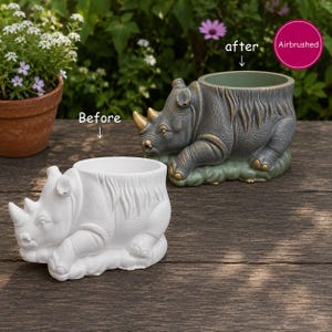 Malen Sie Ihre eigene Keramik-Nashorn Pflanzgefäß-Nashorn Trinket Topf-Nashorn Topf-Afrikanische Tierkeramik-Malen Sie Ihren eigenen Nashorn-Blumen-Blumentopf zum Malen