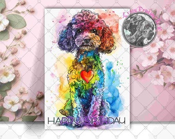 Geburtstagskarte „Black Poodle With Flowers“ Für Hundeliebhaber | 17,5x12,5 Cm | Blanko Innen | Mit Umschlag