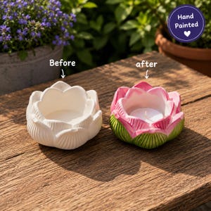 Paint you own pottery- Candle Holder Lotus Pottery Painting- Pottery candle crafts - Group activity painting -Gift ideas -Candle Vessel
