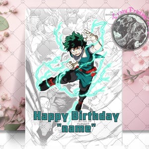 Deku Alles Gute zum Geburtstag Karte - My Hero Academia Geburtstagskarte - Personalisierte Karte - Anime Geburtstagskarte - Deku Geschenke - Izuku Midoriya Karte