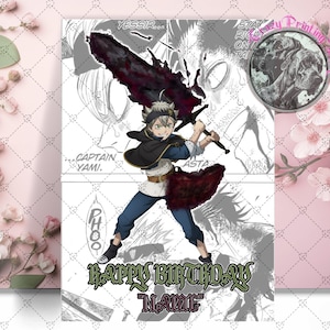 Carte de joyeux anniversaire Asta - carte personnalisée - carte d'anniversaire anime - anime trèfle noir - carte d'anniversaire trèfle noir - carte manga