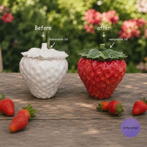 Paint you own pottery-Strawberry Pot-Fruit Lover-Pottery Strawberry-Cute Fruit-Paint your own strawberry-Storage Pot-Pottery Jar-Gift Idea