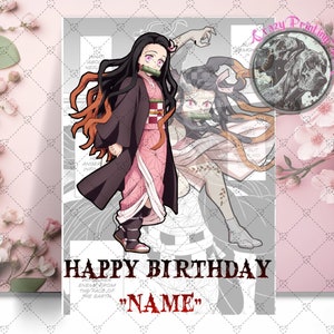 Nezuko Kamado Geburtstagskarte - Dämonentöter Geburtstagskarte - Personalisierte Karte - Kimetsu no Yaiba - Nezuko Geschenke - Anime Geburtstagskarte - Manga