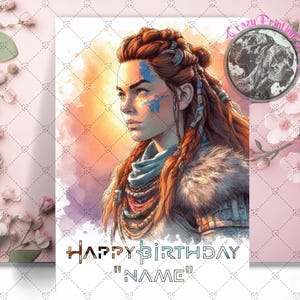 Carte de joyeux anniversaire Aloy Horizon Zero Dawn - inspirée de la carte Aloy - carte d'anniversaire de jeu - Horizon Zero Dawn - Horizon Ouest interdit