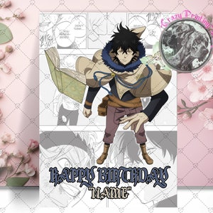 Carte Yuno joyeux anniversaire - carte personnalisée - carte d'anniversaire anime - anime trèfle noir - carte d'anniversaire trèfle noir - carte manga - fan de Yuno