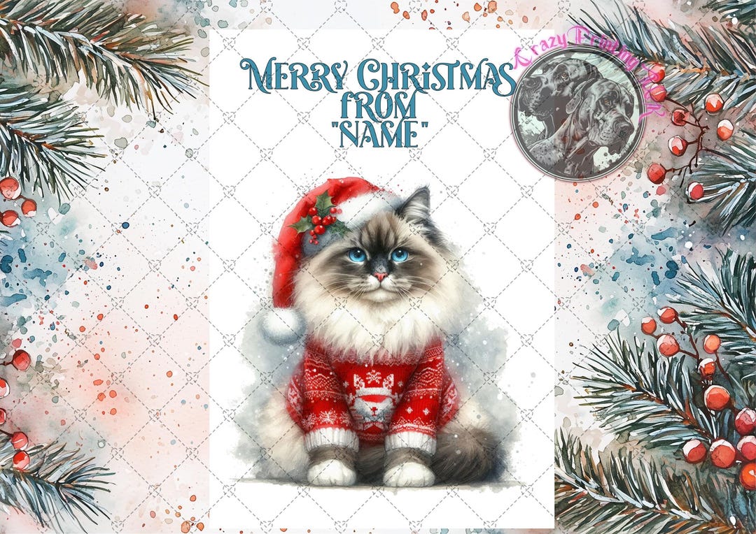 Ragdoll Cat Christmas Card - A5 Card-cat Lover Christmas Card - Merry ...
