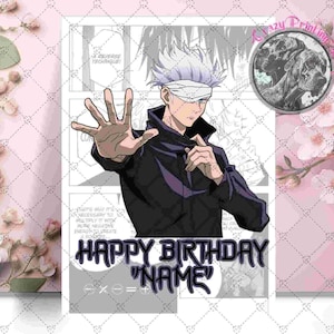 Carte de joyeux anniversaire Gojo - carte personnalisée - carte d'anniversaire Jujutsu Kaisen - cadeau Gojo - JJK - carte d'anniversaire anime - Satoru Gojo