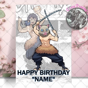 Inosuke Happy Birthday Card - Personalised Card - Inosuke Hashibara Birthday Card - Inosuke Gift - Demon Slayer - Anime Birthday Card