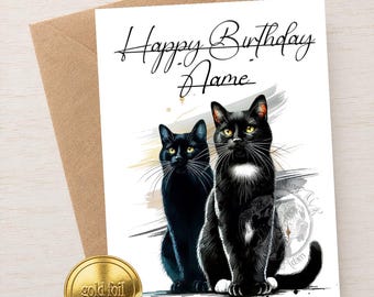 Black Tuxedo Cat Happy Birthday Card-Black Cat Card-Tuxedo Cat Lover-Cat Lover Gifts-Black Cat Gifts-Personalised Tuxedo Cat Card-Black Cats