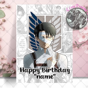 Carte de joyeux anniversaire Captain Levi Ackerman - carte personnalisée - carte d'anniversaire L'Attaque des Titans - cadeaux Levi - Shingeki no Kyojin