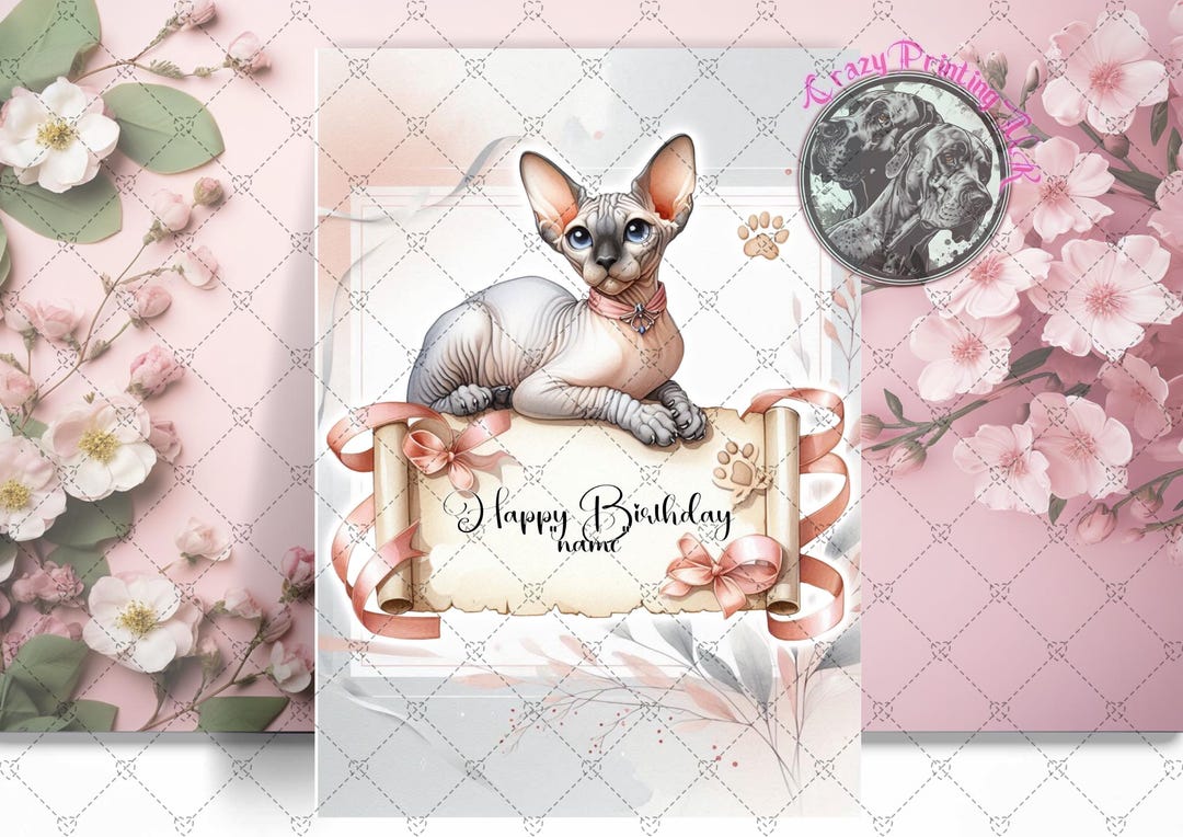 Sphynx Cat With Note Happy Birthday Card - Gift for Cat Lover - the Cat ...