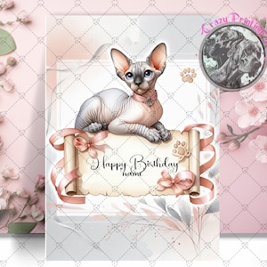 Chat Sphynx avec note carte de joyeux anniversaire - cadeau pour amoureux des chats - l'amoureux des chats - carte d'anniversaire personnalisée - cadeaux chat - cadeaux chat Sphynx
