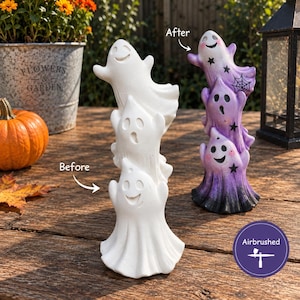 Keramik bemalen – Halloween-Keramik – Niedliche kleine Geister – Gruseliger Geist – Minimalistischer Halloween-Schmuck – Geist mit Katze – Mini-Geisterkeramik