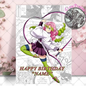 Mitsuri Kanroji Alles Gute zum Geburtstag Karte - Personalisierte Karte - Love Hashira Geburtstagskarte - Mitsuri Geschenk - Dämonentöter - Anime Geburtstagskarte