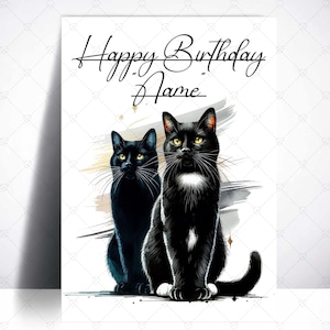 Black Tuxedo Cat Happy Birthday Card-Black Cat Card-Tuxedo Cat Lover-Cat Lover Gifts-Black Cat Gifts-Personalised Tuxedo Cat Card-Black Cats