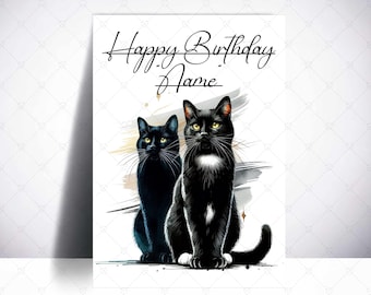 Black Tuxedo Cat Happy Birthday Card-Black Cat Card-Tuxedo Cat Lover-Cat Lover Gifts-Black Cat Gifts-Personalised Tuxedo Cat Card-Black Cats