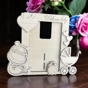 Wooden Laser Cut Baby Photo Frame-Baby Announcement-Newborn Baby Picture Frame-Handmade Baby Photo Holder-Customizable baby photo holder