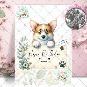 Corgi with note Happy Birthday Card - Gift for dog lover - The Dog Lover - Greeting Card  - Personalised Birthday Card - Corgi Lover - Gifts