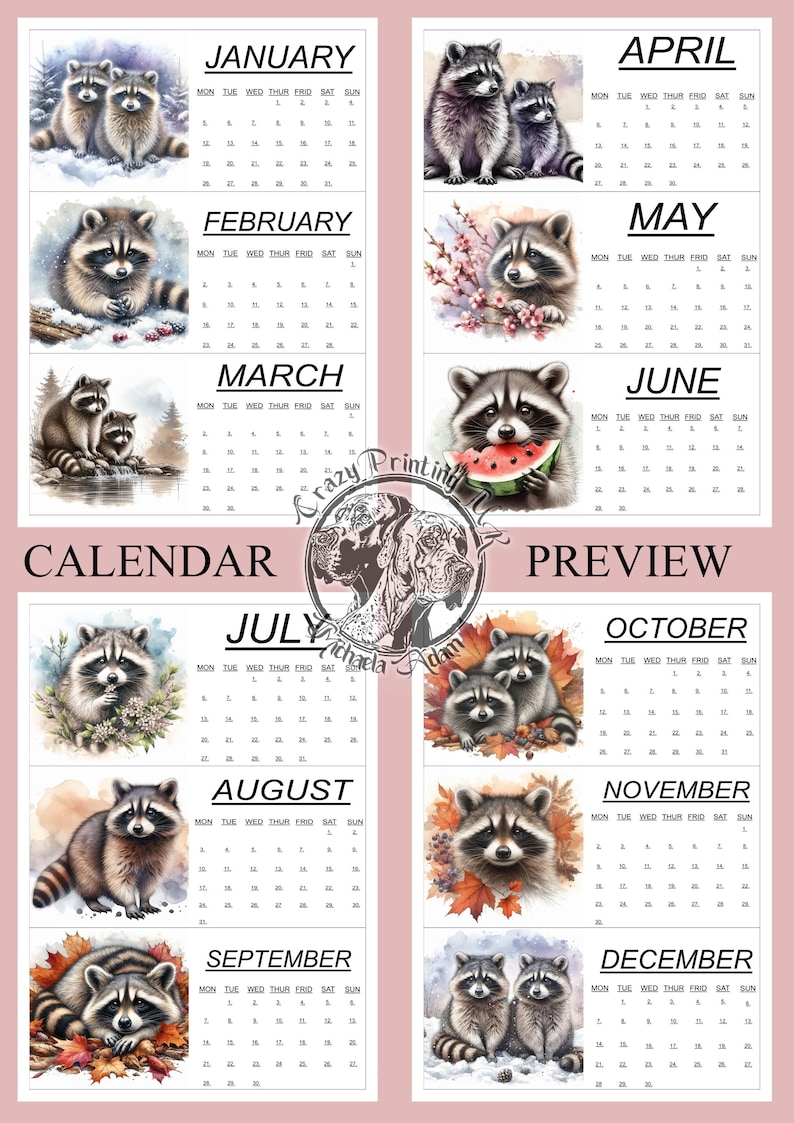 Raccoon Desk Calendar 2026desk Calendarracoon Calendarmammalracoon