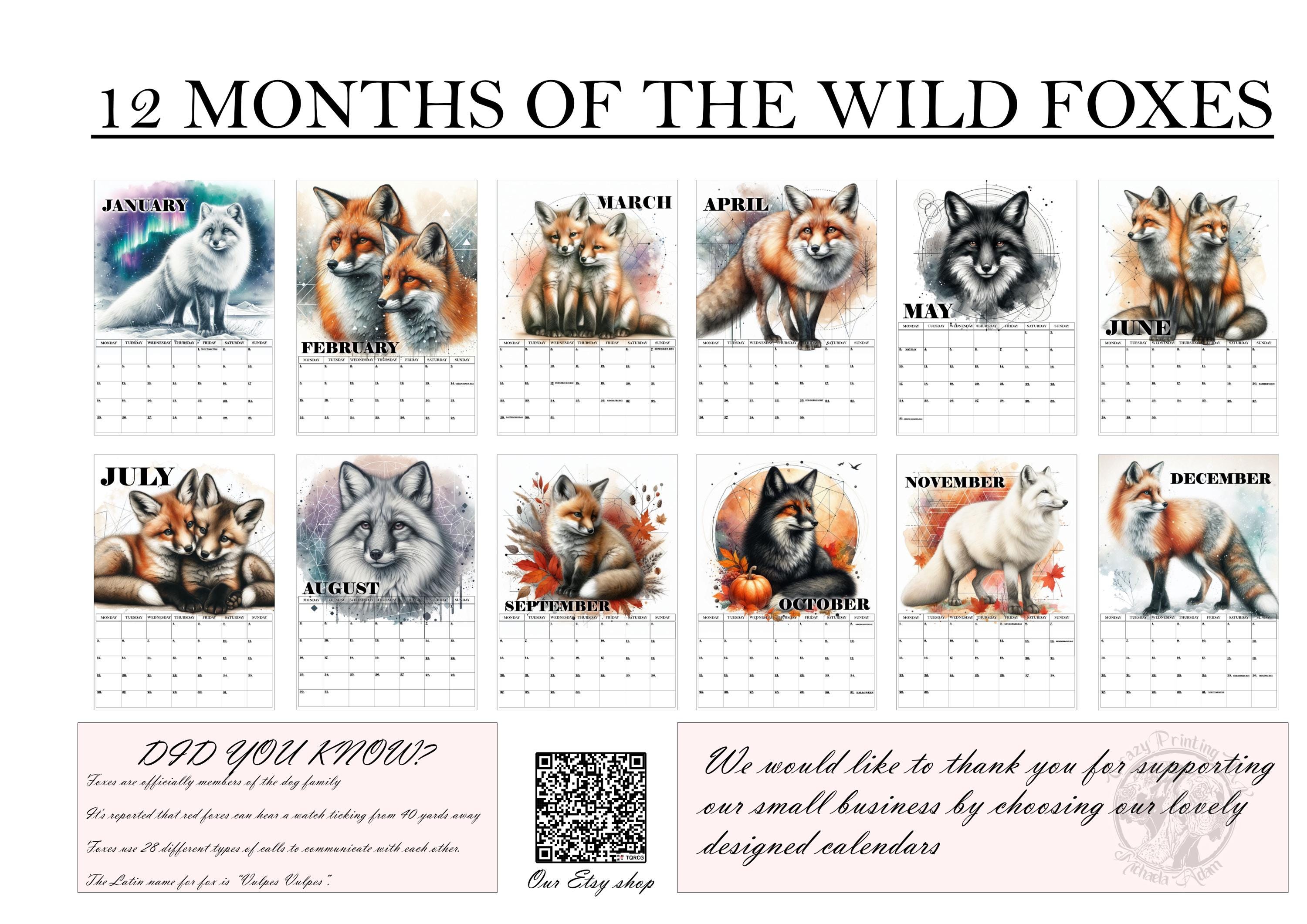 2027 Fox Calendar-foxes Wall Calendar-handmade Calendar-a3 Calendar-a4 ...