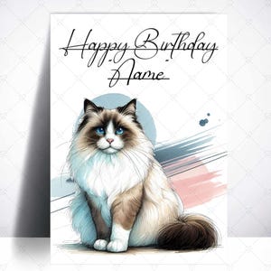 Carte de joyeux anniversaire Ragdoll Cat - Cadeaux Ragdoll pour amoureux des chats - Cadeaux Ragdoll pour les amoureux des chats - Carte Ragdoll personnalisée - Cadeaux pour propriétaires de chats - Le chat Ragdoll
