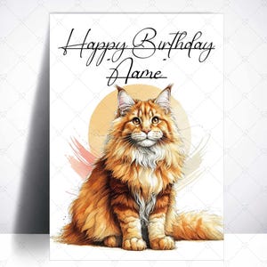 Ginger Maine Coon Happy Birthday Card-Cat Birthday Card-Maine Coon Card-Maine Coon Gifts-Cat Lover-Personalised Maine Coon Card-Orange Cat