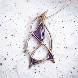 Art Nouveau Bronze Necklace, Violet Boho Pendant, Purple Bohemian Jewellery, Art Deco Jewelry, Steampunk, Elvish Fairy Necklace
