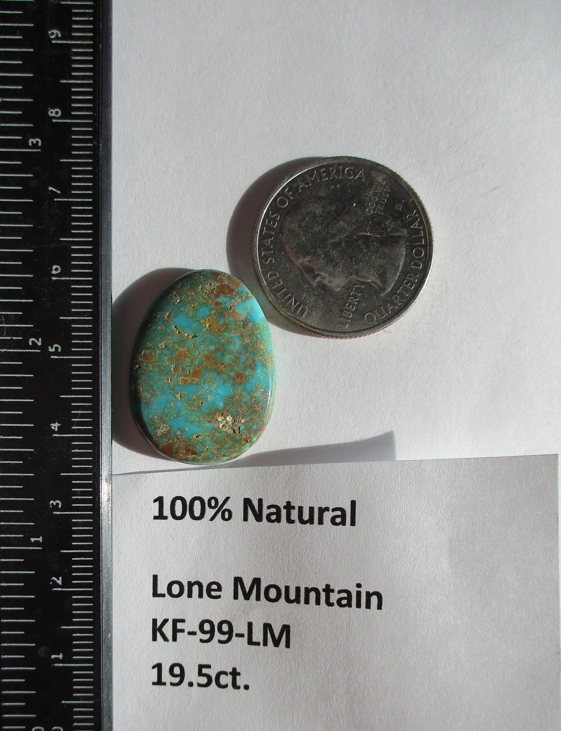 19.5 Ct. (26x19.5x4.5 Mm) 100% Natural Lone Mountain Turquoise