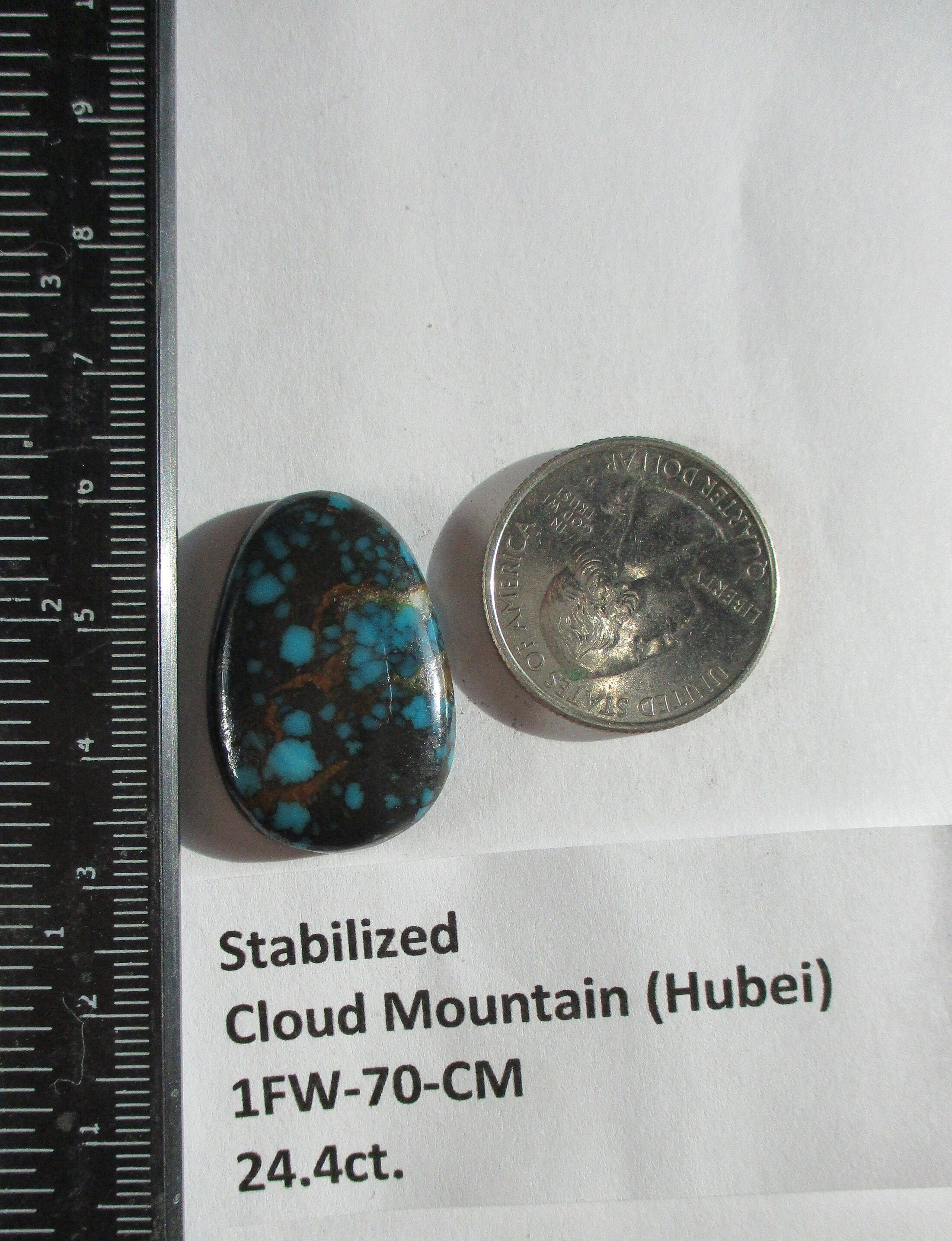 24.4 カラット (29.5 x 20 x 5.5 mm) 安定雲山 (湖北省) ターコイズ 