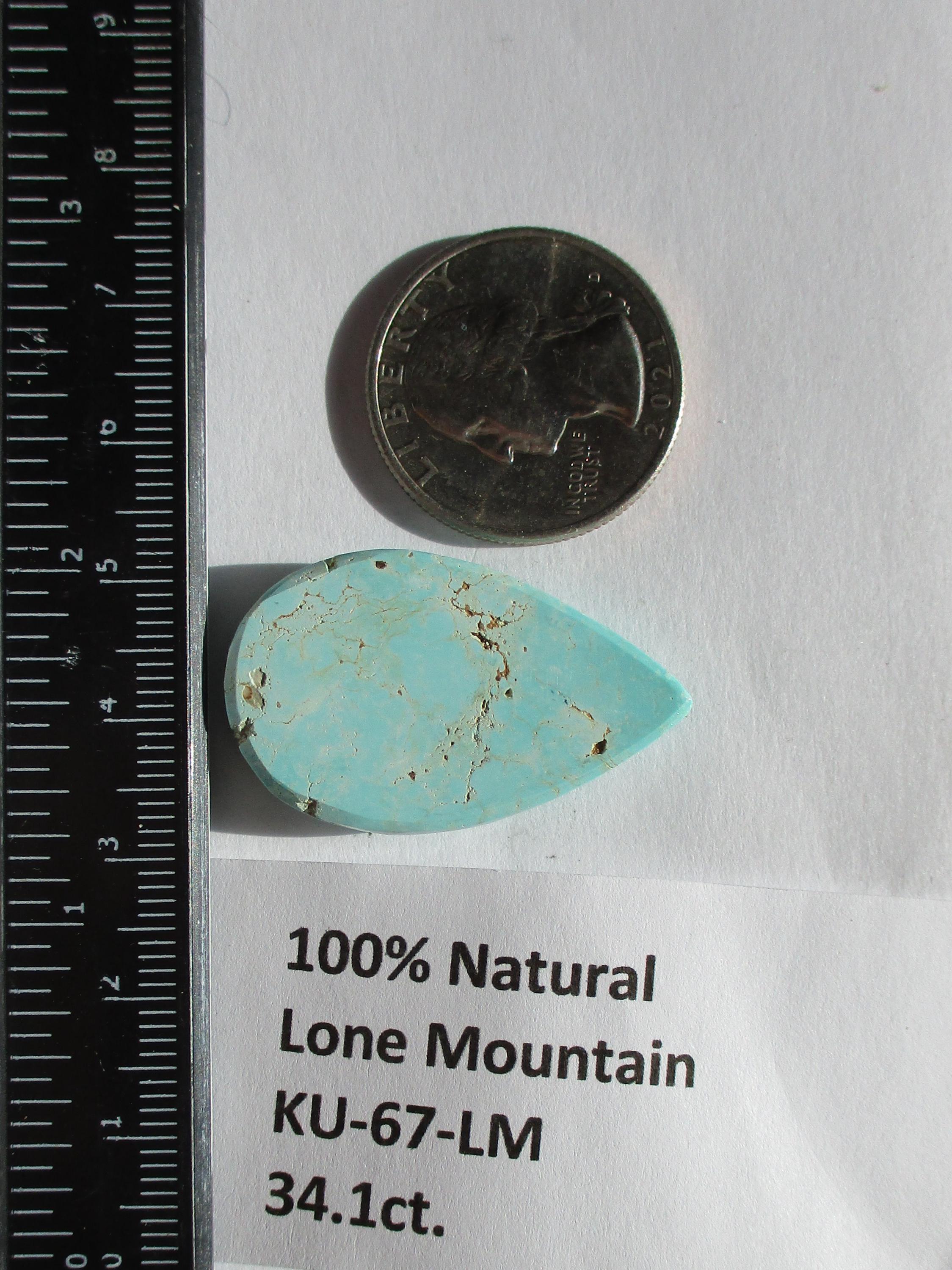 34.1 Ct. (34x21x6 Mm) 100% Natural Lone Mountain Turquoise