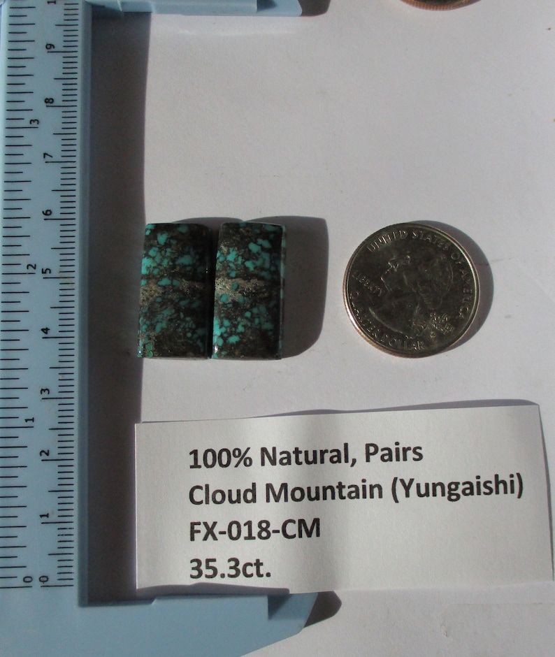 Yungaishi 100/% Natural Web Cloud Mountain FX 018 24x12x6 mm, each 35.3 ct. Turquoise Pair Cabochon Gemstone