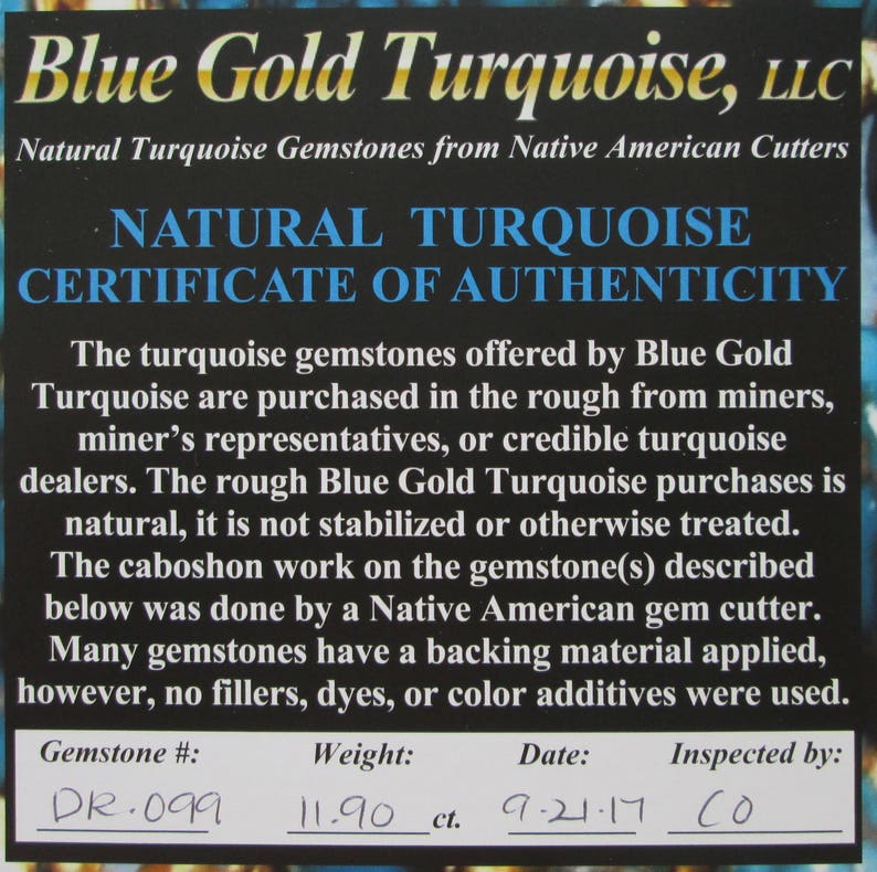 11.90 ct Natural High Grade Bisbee Turquoise Cabochon Gemstone # DR 099