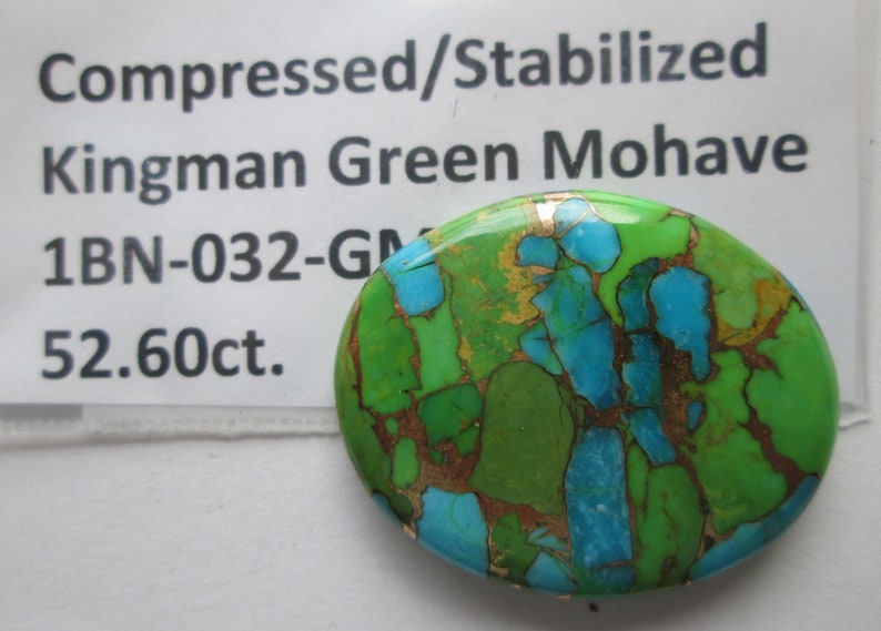 1BN 032 52.60 ct Compressed Stabilized Kingman Green Mohave Turquoise Gemstone