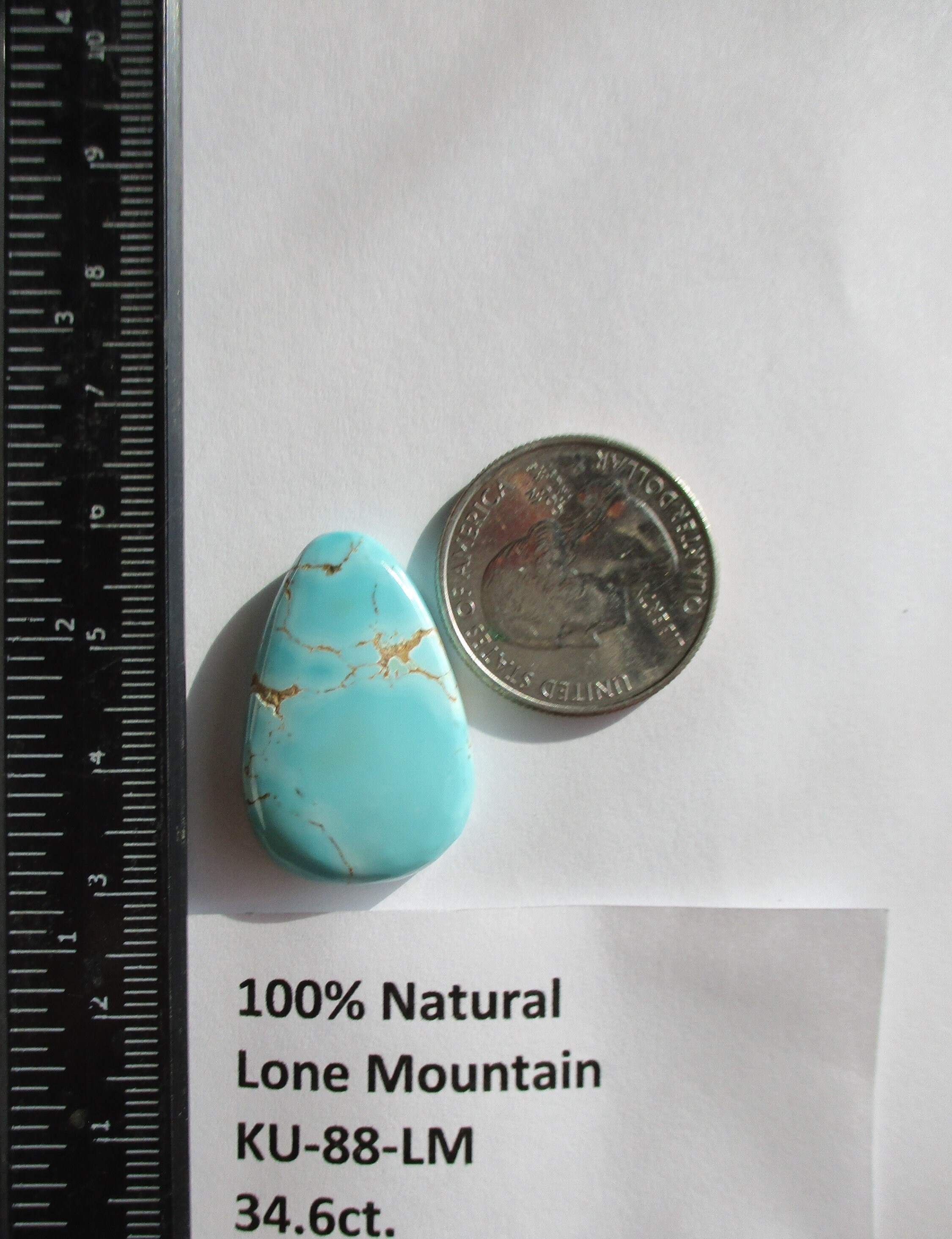 34.6 Ct. (30x20x7 Mm) 100% Natural Lone Mountain Turquoise