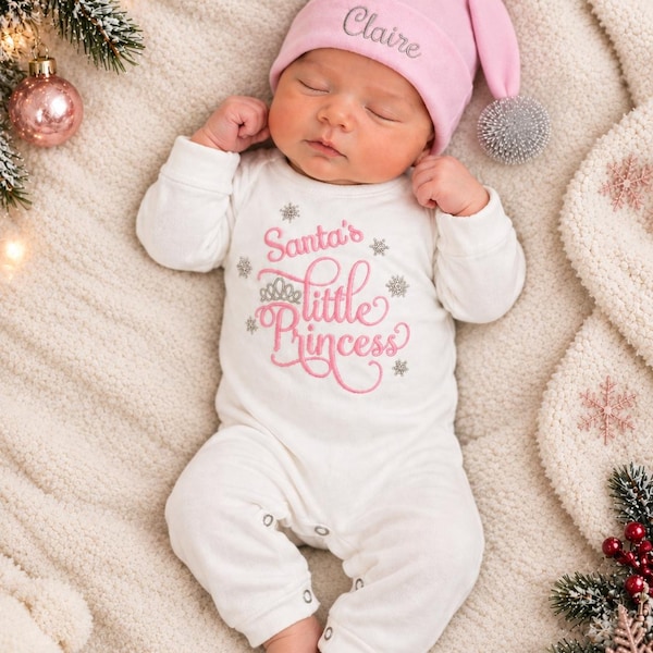 Baby Girl First Christmas Outfit With Personalized Santa Hat
