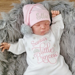 Baby Girl First Christmas Outfit With Personalized Santa Hat