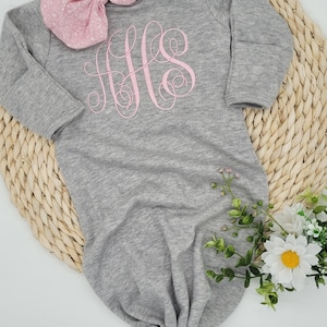 Baby Girl Knotted Gown with Embroidered Monogram