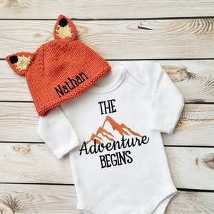 Baby Boy Coming Home  Fox Outfit, Newborn Boy Personalized Fox Hat, Boy Hospital Outfit