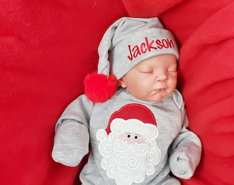 Baby Boy Christmas Outfit With Personalized Santa Hat
