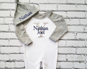Baby Boy Coming Home Outfit Newborn Personalized Romper Monogrammed Baby Gift Baby Shower Gift