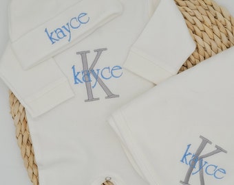 Personalized Baby Boy Sleeper and Blanket Set