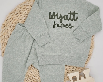 Baby Sweat Suit in Sage Green with Two Embroidered Names