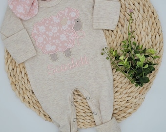 Personalized Baby Girl Lamb Sleeper