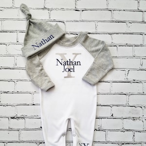 Baby Boy Coming Home Outfit Newborn Personalized Romper Monogrammed Baby Gift Baby Shower Gift image 1